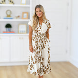 Maya Printed Button Down Dress-White/Brown