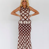 Crochet Maxi Skirt - Burgundy/Cream