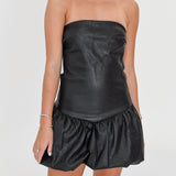Freya Mini Dress - Black Leather