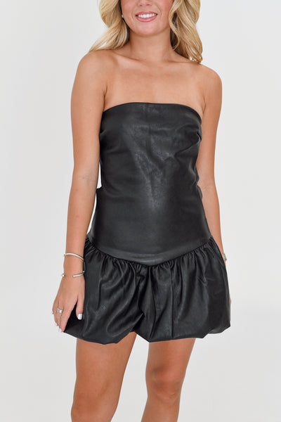 Freya Mini Dress - Black Leather