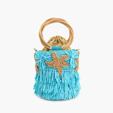 Aqua Fringe Starfish Bucket Bag