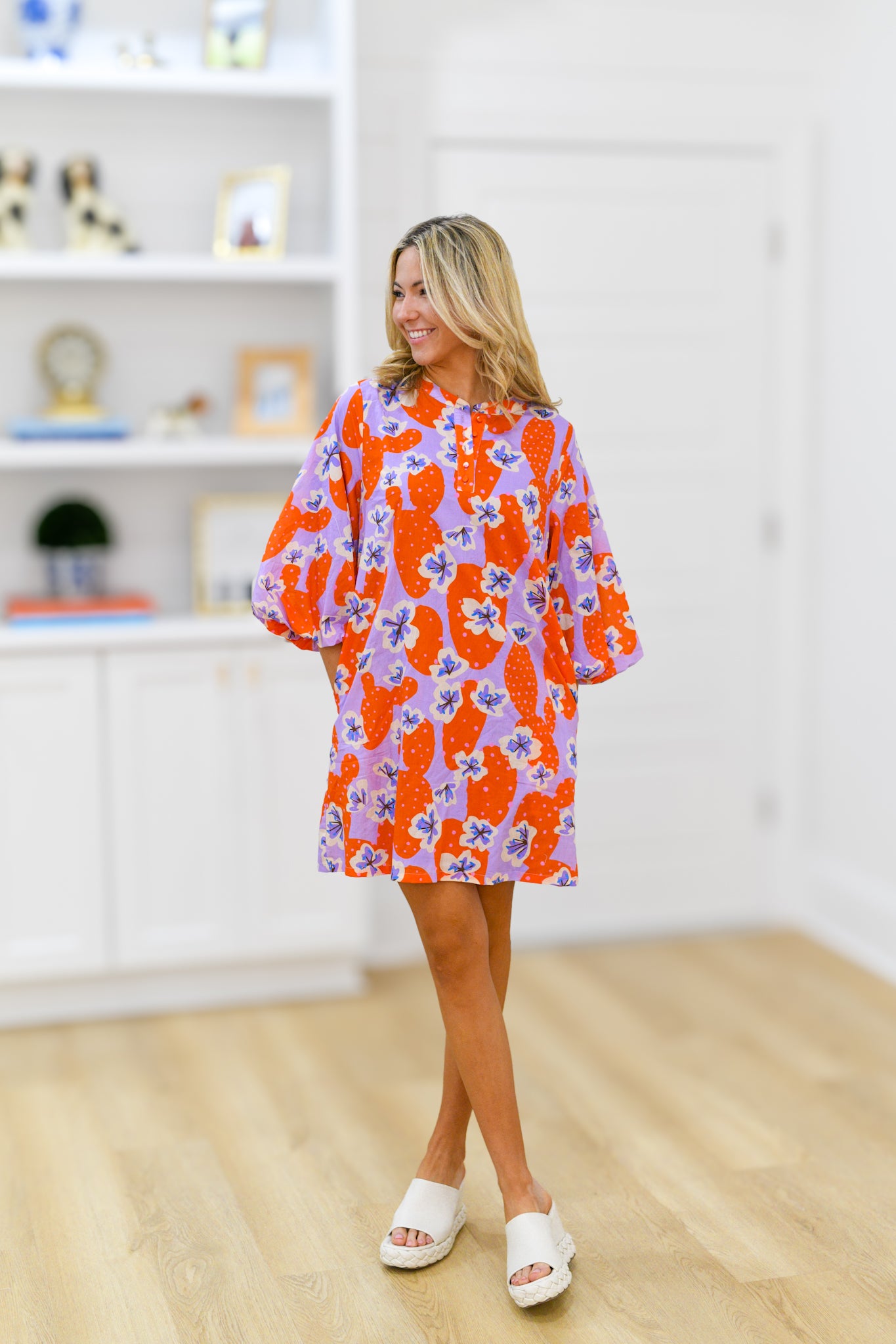 Jody Balloon Sleeve Dress - Orange Mix