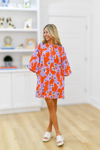 Jody Balloon Sleeve Dress - Orange Mix