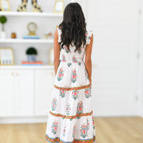 Miley Smocking Tier Maxi Dress - White Block Print
