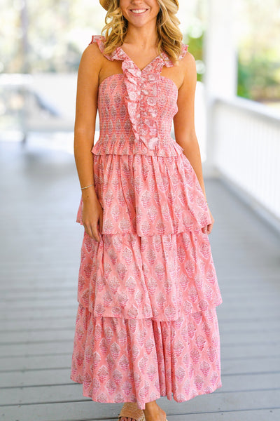 Ensley Ruffled Maxi Dress - Pink Floral