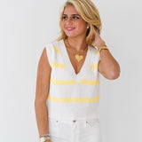 Rae Striped Sweater Vest Top-Butter/White