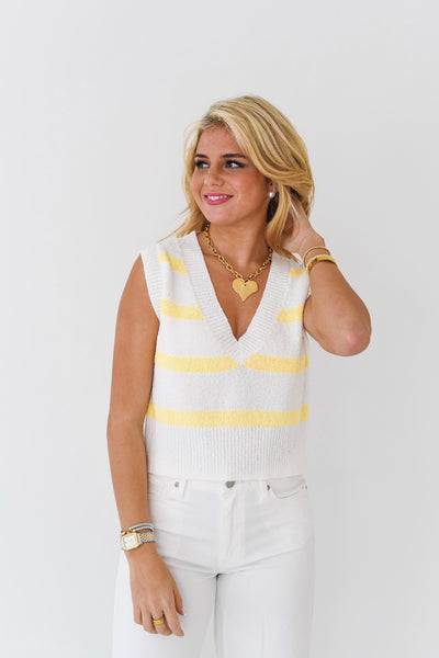 Rae Striped Sweater Vest Top-Butter/White