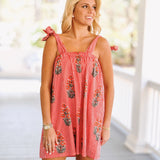 Amy Striped Mini Tie Dress - Red PinStripe Floral