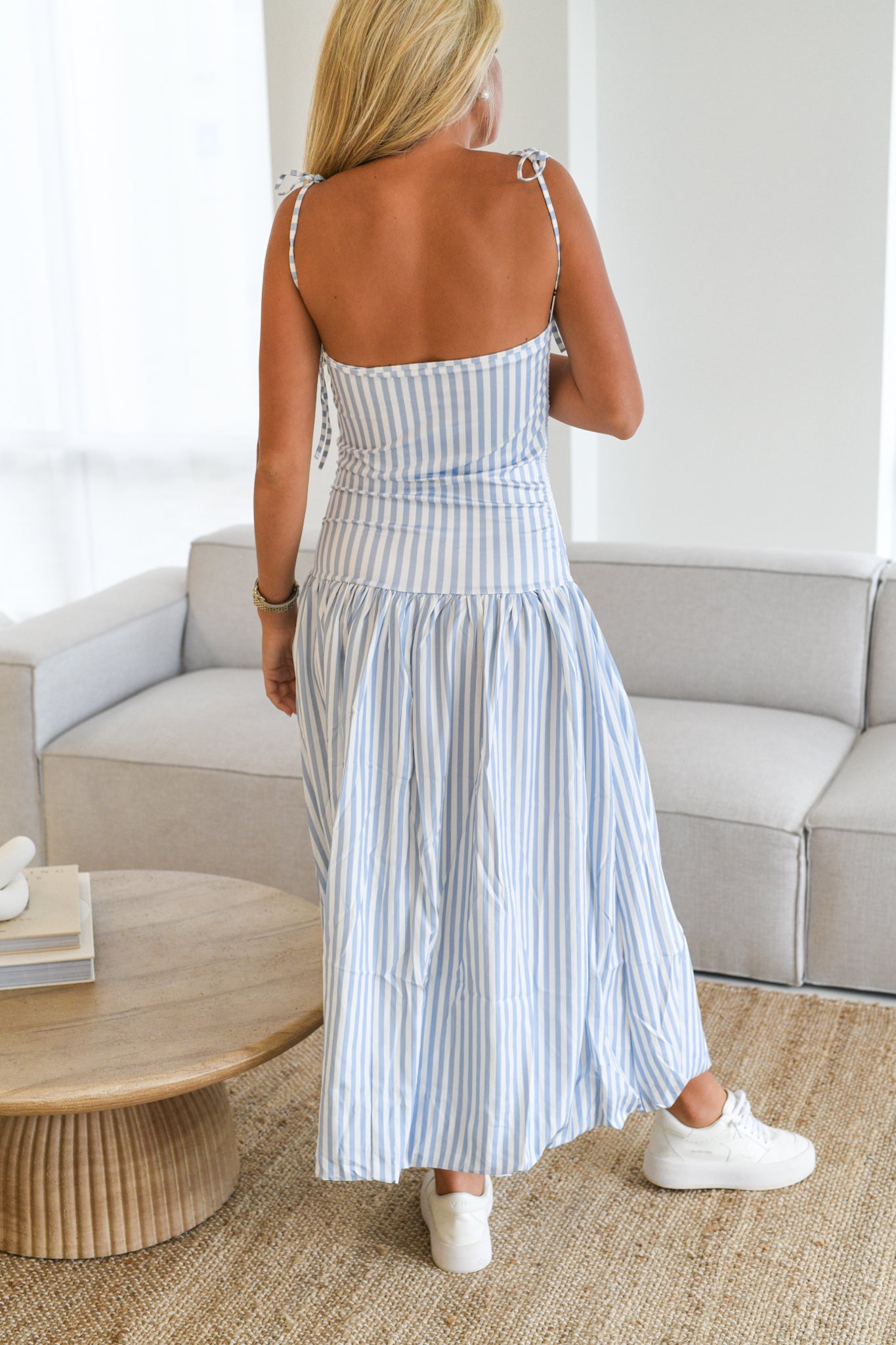 Melissa Striped Bubble Midi Dress - Blue/White