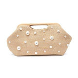 Mallory Straw Pearls Stud Clutch - Ivory