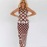 Crochet Maxi Skirt - Burgundy/Cream