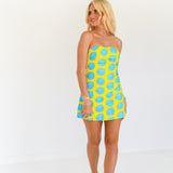 Shyla Strapless Mini Dress - Lime/Turquoise Polka Dots