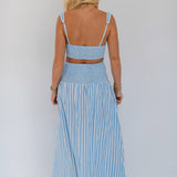 Clova Maxi Skirt Set - Baby Blue/White Stripes