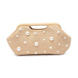 Mallory Straw Pearls Stud Clutch - Ivory