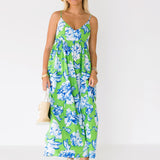 Hannah Floral Midi Dress - Green/White/Blue