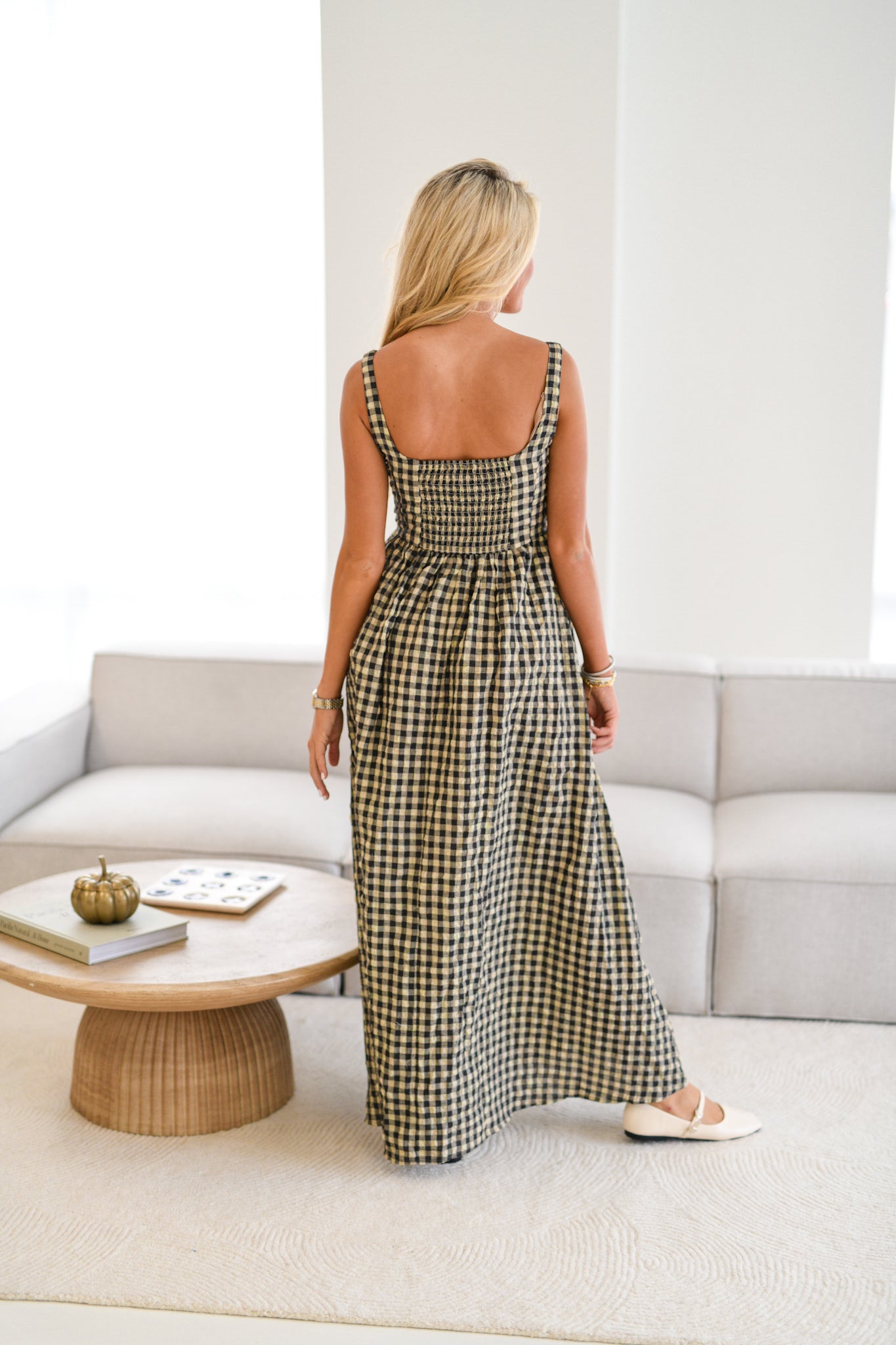 Sara Gingham Print Maxi Dress - Natural Checker