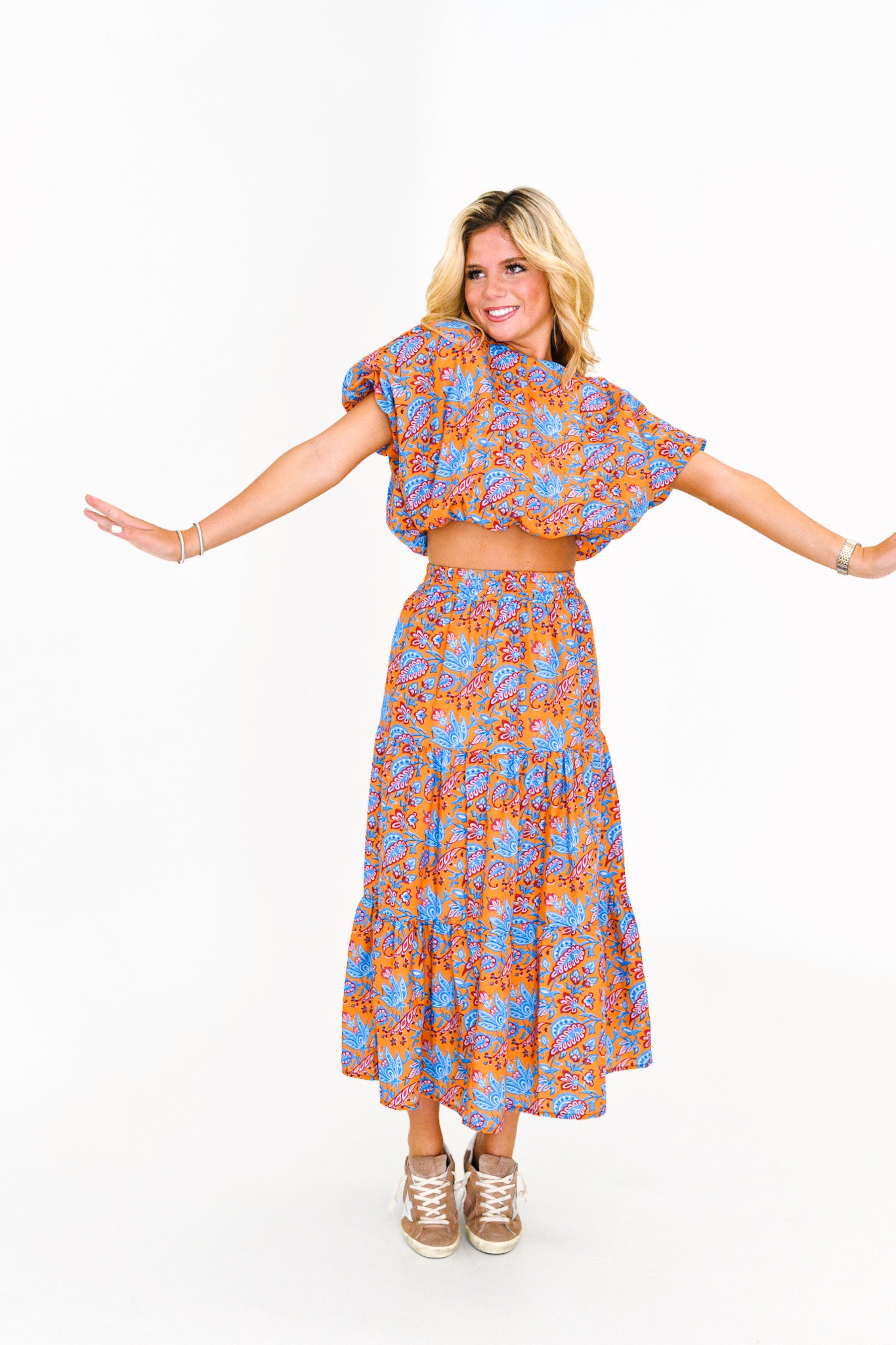 Hannah Maxi Skirt Bubble Set - Blue/Orange