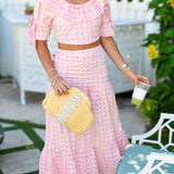 Cabana Ruffle Skirt Set - Baby Pink Blockprint (PREORDER)