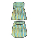 Gloria Frill Top and Skirt Set - Teal/Green Stripes