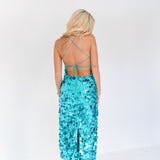 Monique Sequin Spaghetti Strap Midi Dress - Turquoise