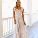 Payton Ruffel Sleeve Maxi Dress - Peach Floral