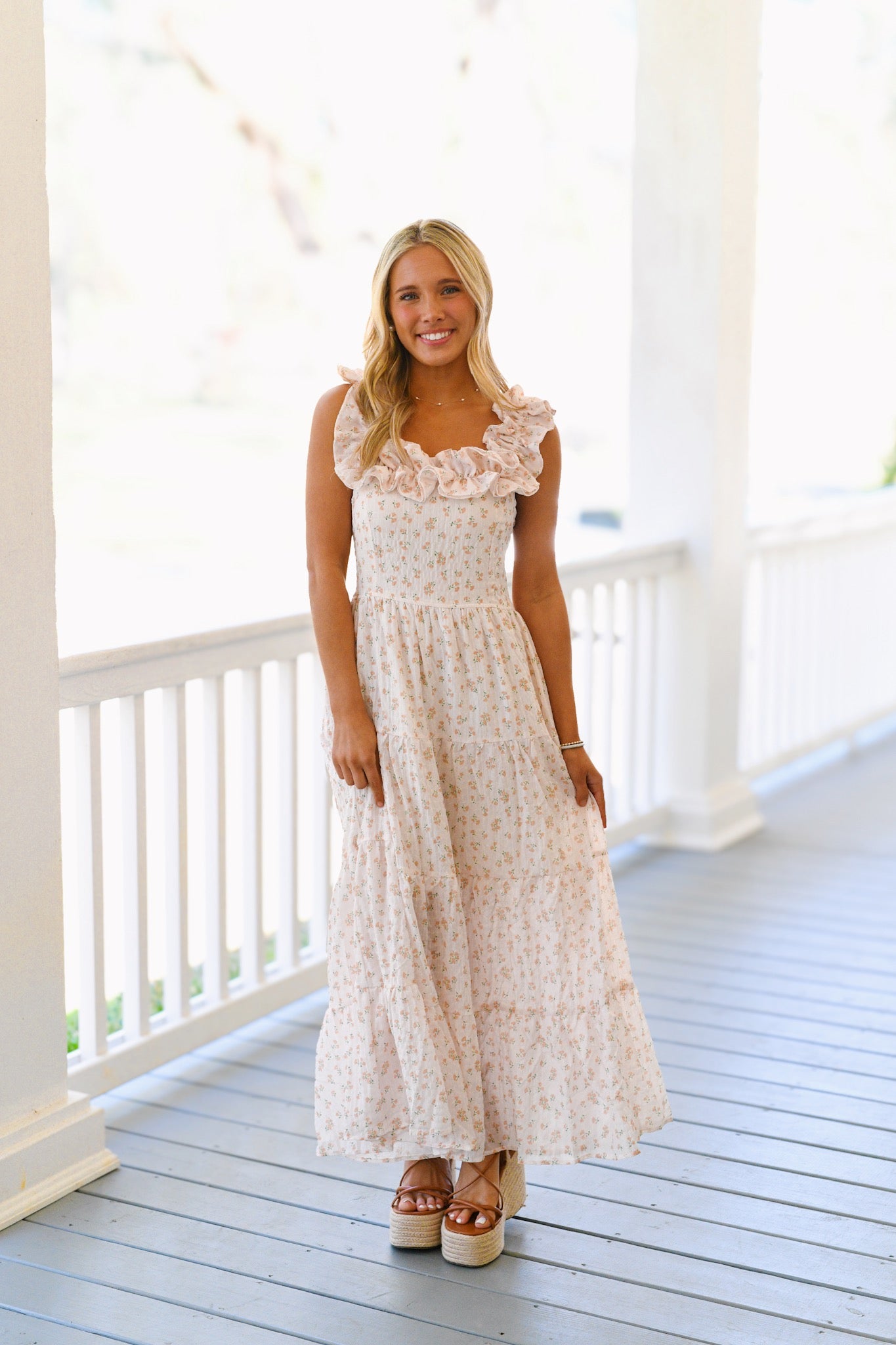 Payton Ruffel Sleeve Maxi Dress - Peach Floral