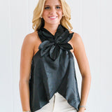 Rosemary Satin Sleeveless Halter Neck Front 3D Flower - Black