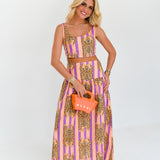 Aspen Maxi Skirt Set - Orange/Purple Striped Tiger