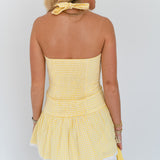 Logan Halter Mini Dress - Yellow Checkered