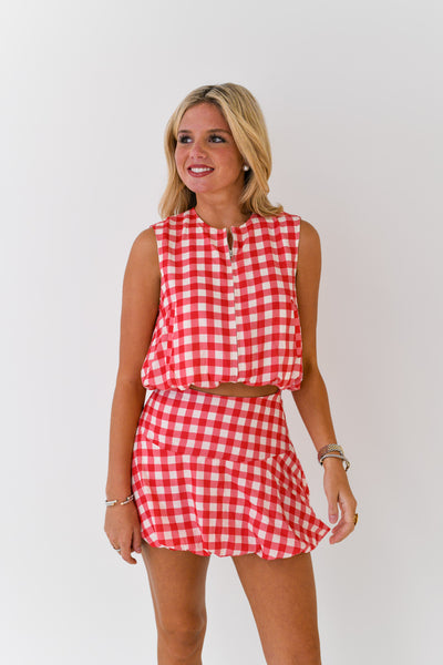 Presley Bubble Gingham Set - Red/White