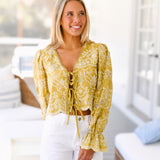 Janie Front Bow Tie Long Sleeve - Mustard