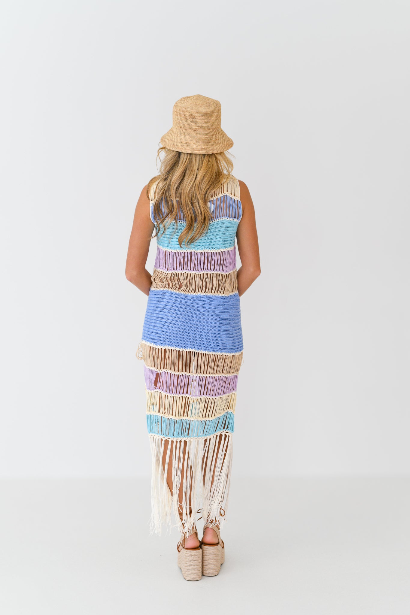 Kassidi Fringed Crochet Knit Dress - Periwinkle Multi