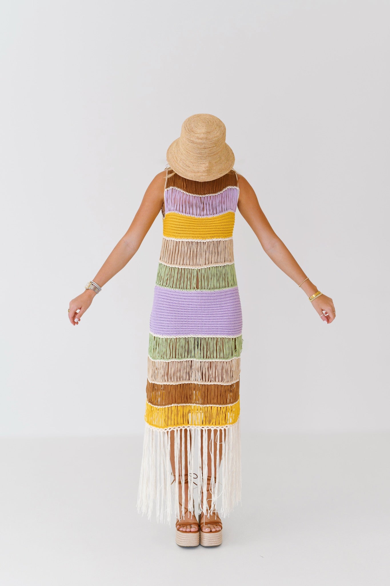 Alex Fringed Crochet Knit Dress - Lavender Multi