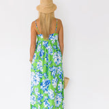 Hannah Floral Midi Dress - Green/White/Blue