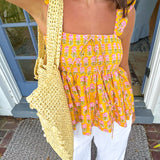 Dulcie Smocked Top - Yellow/Pink