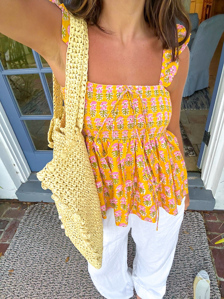 Dulcie Smocked Top - Yellow/Pink