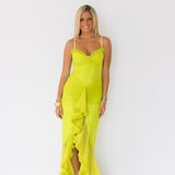 Cierra Mesh Ruffle Maxi Dress - Lime