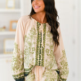Jayla Border Print Blouse - Cream/Olive
