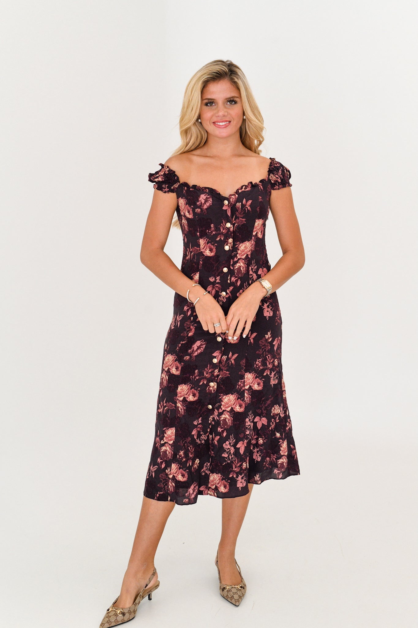 Jen Midi Dress - Brown Floral