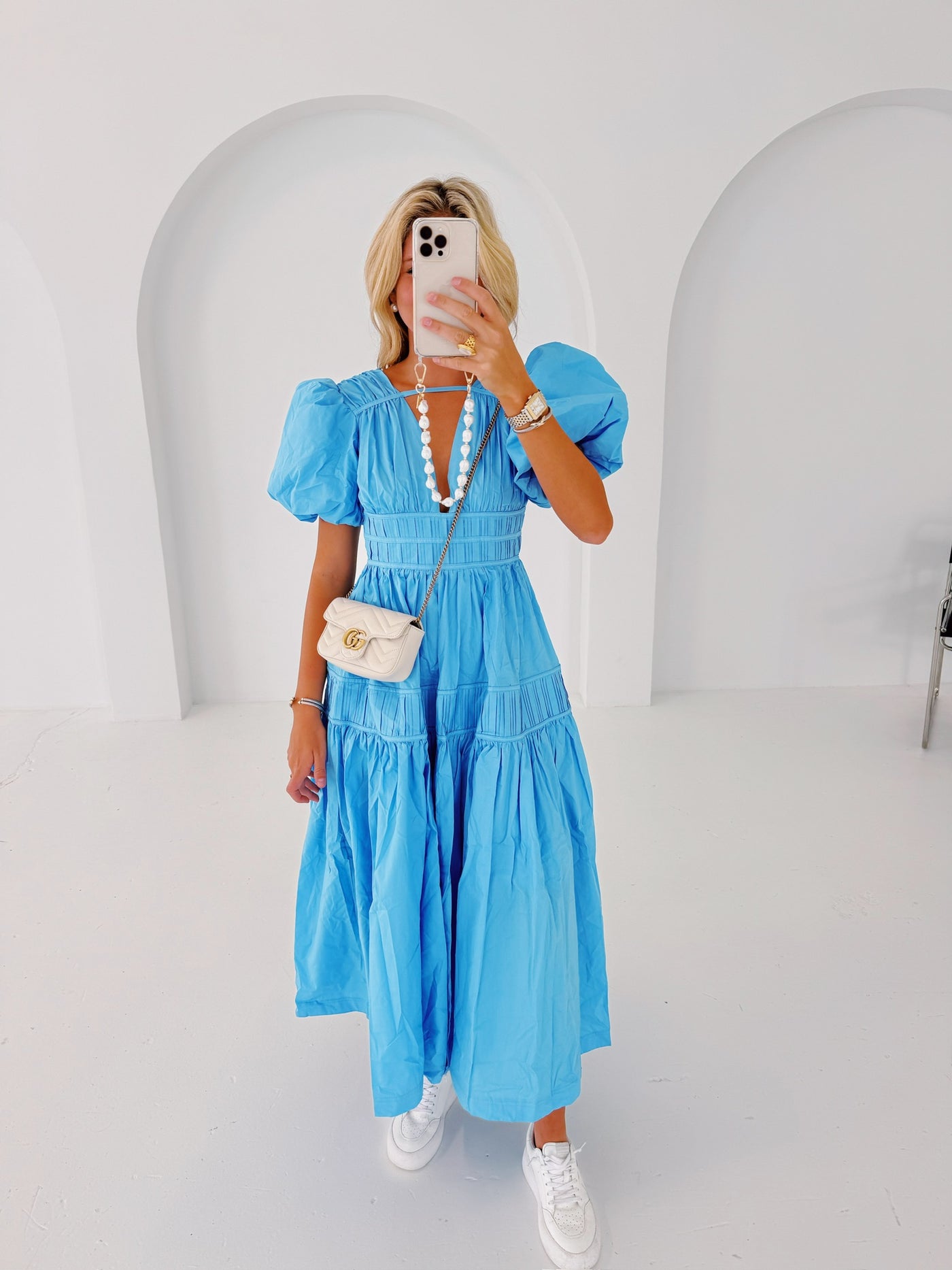 Laney Puff Sleeve Dress - Blue