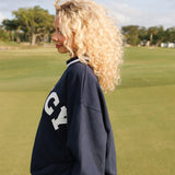 Fancy Oversized Mockneck - Deep Navy/White Outline