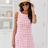Izzy Gingham Scallop Hem Mini Dress - Pink