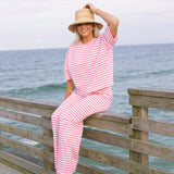 Fancy Buttoned Striped Short Sleeve Top