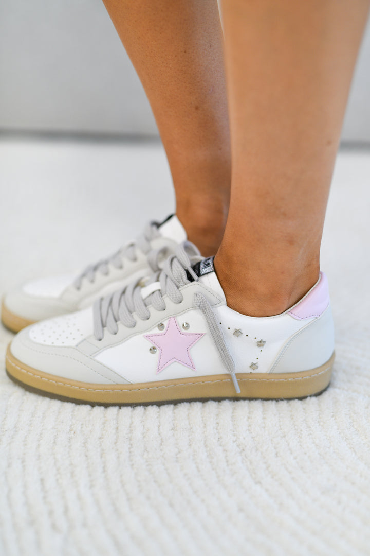 Avery Leather Suede Star Sneakers - White/Pink