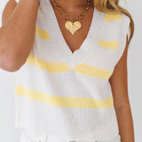 Rae Striped Sweater Vest Top-Butter/White