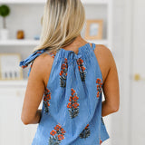 Tara Tie Top - Blue Pinstripe Floral