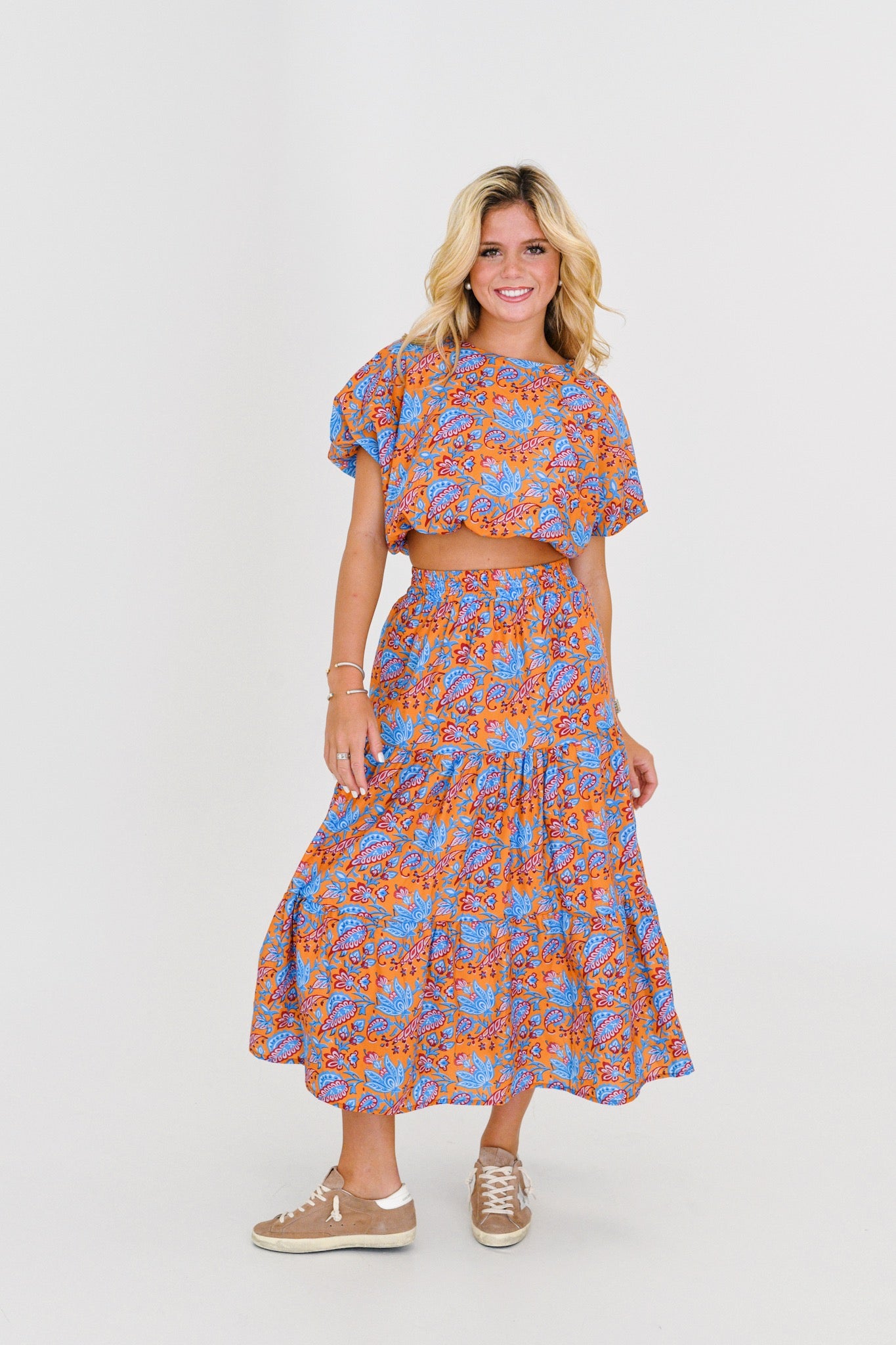 Hannah Maxi Skirt Bubble Set - Blue/Orange