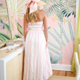 Pink Palm Stripe Strapless Maxi Dress - Ivory/Pink