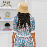 Vivian Floral Ruffle Trim Set - Blue