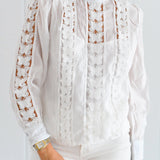 Liona Long Sleeve Butterfly Lace Blouse - White